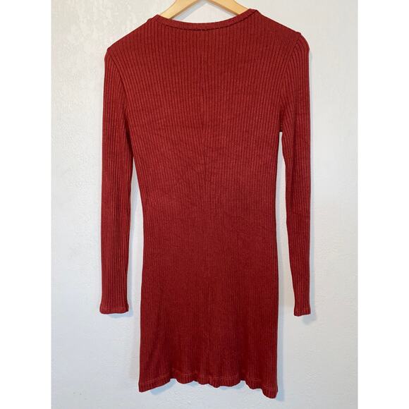 Reformation Jeans Ribbed Stretchy Dress Burnt Orange/Brown SZ S. Made in USA. - Picture 3 of 6